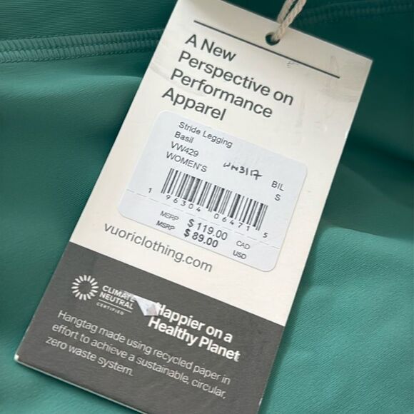 VUORI Stride Leggingโ BASIL Green Size Small NWT Women's Performance Legging - Picture 3 of 6